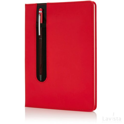 Standaard hardcover PU A5 notitieboek met stylus pen rood