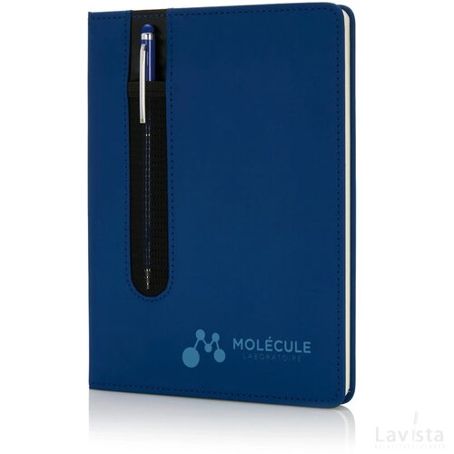 Standaard hardcover PU A5 notitieboek met stylus pen donkerblauw