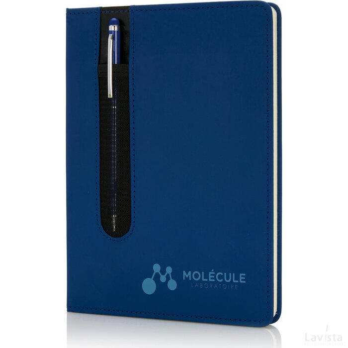 Standaard hardcover PU A5 notitieboek met stylus pen donkerblauw