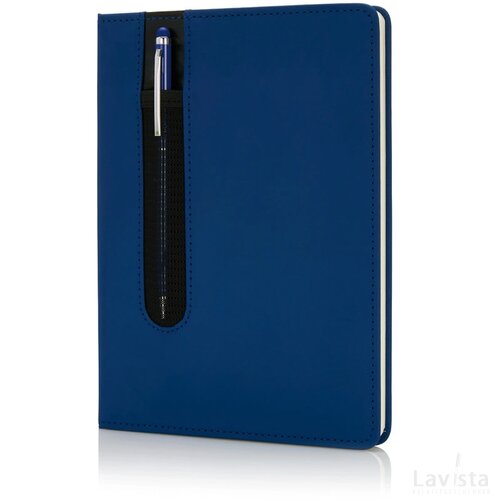 Standaard hardcover PU A5 notitieboek met stylus pen donkerblauw