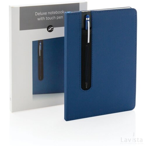Standaard hardcover PU A5 notitieboek met stylus pen donkerblauw
