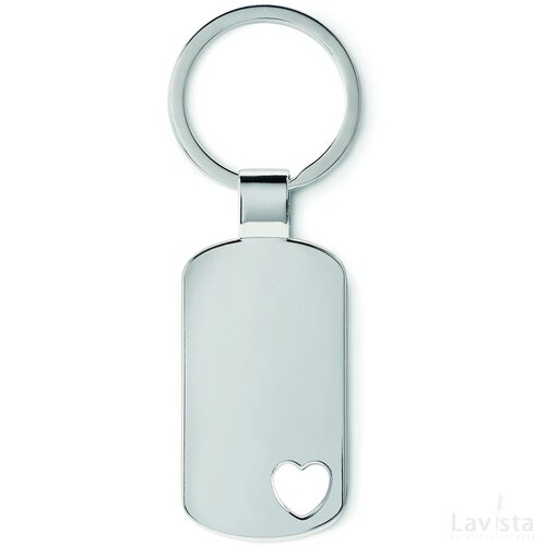 Metalen sleutelhanger, hartje Corazon mat zilver