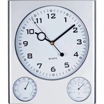 Muurklok met thermometer en hygrometer Zilver