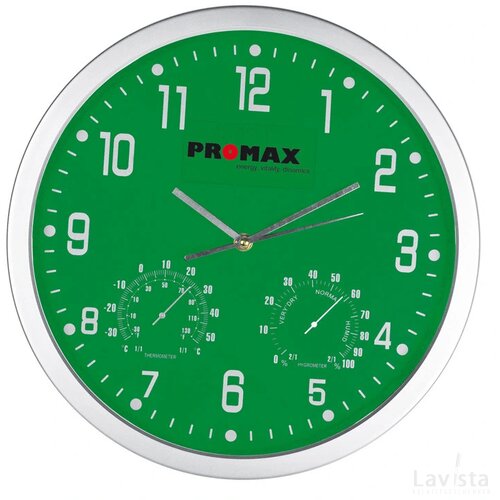 Wandklok met thermometer en hygrometer Meyenburg groen