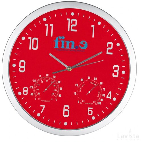 Wandklok met thermometer en hygrometer Meyenburg rood
