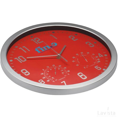 Wandklok met thermometer en hygrometer Meyenburg rood