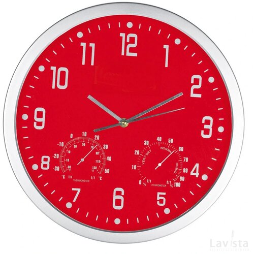 Wandklok met thermometer en hygrometer Meyenburg rood