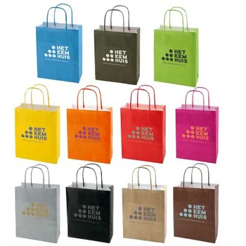 Papieren tas gekleurd 180 x 220 x 80 mm. roze