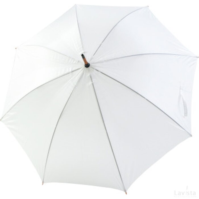 Paraplu met gebogen houten steel en handvat polyester 190T wit