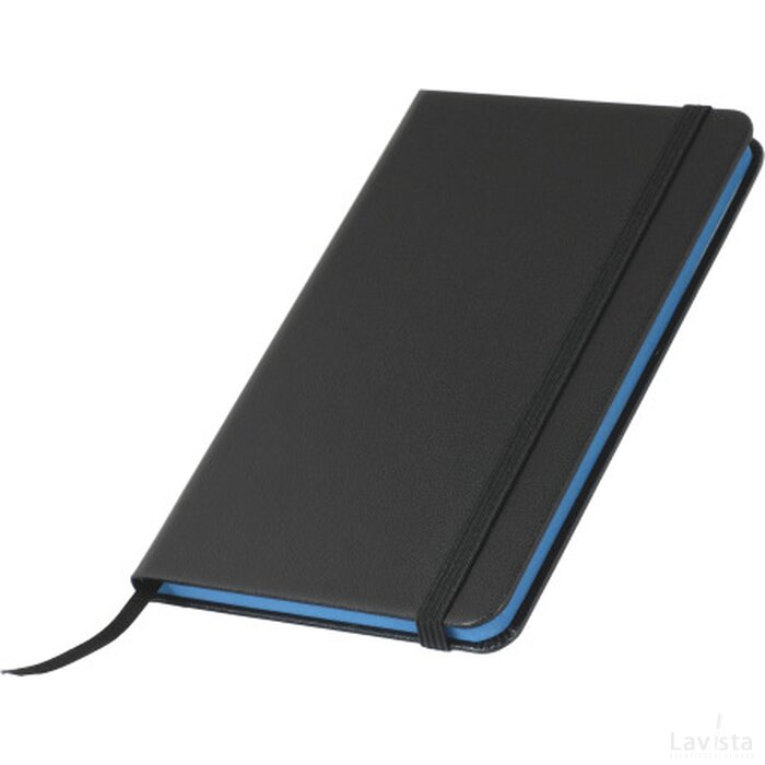 Notitieboekje A6 zwart met kleuropsnede, elastiek en leeslint, 60 pagina`s donkerblauw