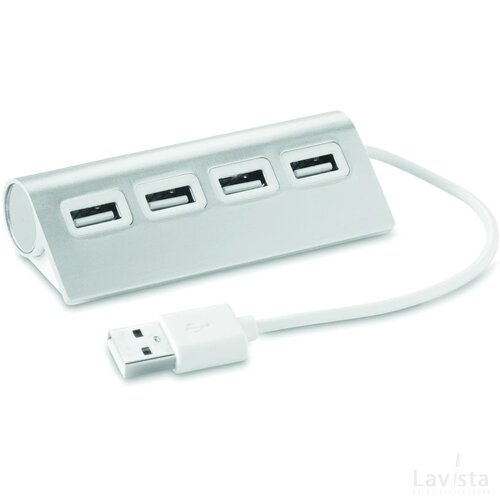 Usb hub 4 poorten Aluhub mat zilver