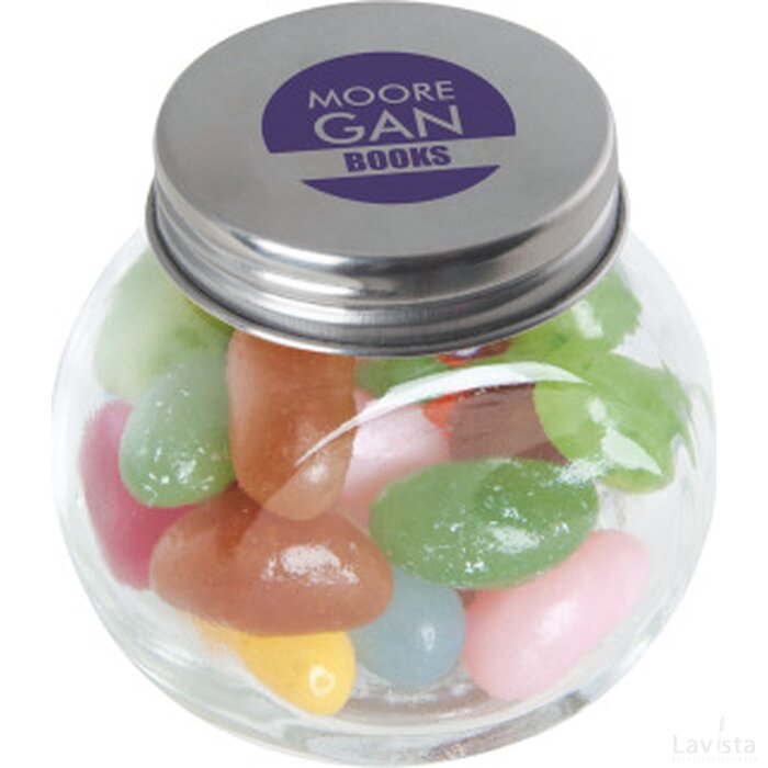 Kleine glazen pot gevuld met ca. 40 gr. jelly beans