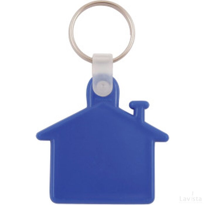 Plastic sleutelhanger “huis” Blauw