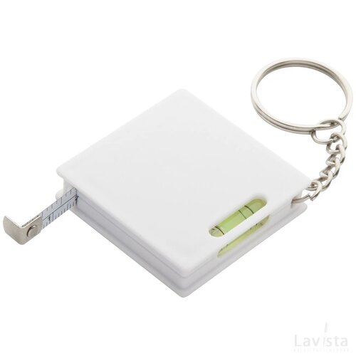 Sleutelhanger rolmaat met waterpas Wit