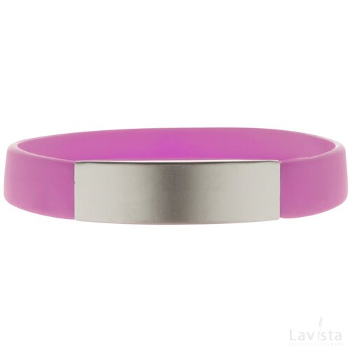 Siliconen armbandje met aluminium plaatje Fuchsia