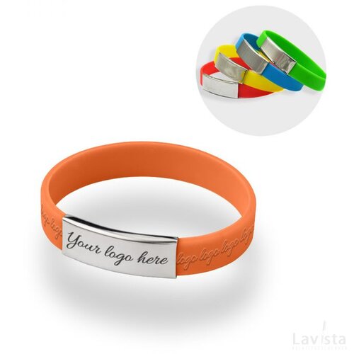 Siliconen armbandje met aluminium plaatje Oranje