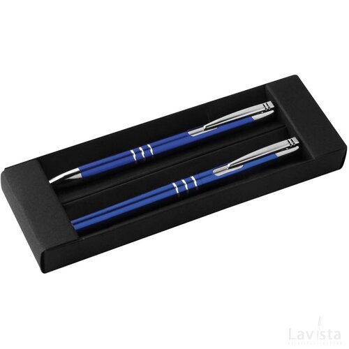 Aluminium schrijfset met een pen en rollerbal blauw