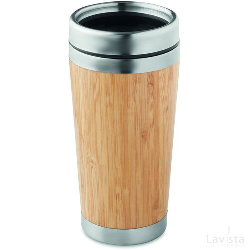 Rvs dubbelwandig reisbeker400ml Rodeodrive+ hout