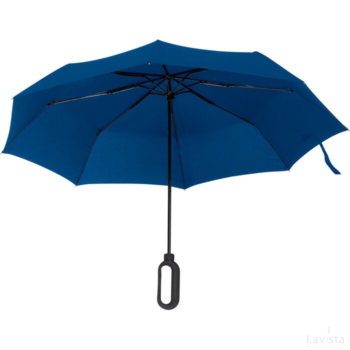 Automtische paraplu met greep als karabijnhaak blauw