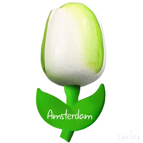 Tulip magnet 9 cm ( big ), white green Amsterdam