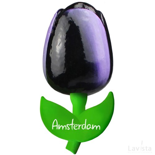 Tulip magnet 9 cm ( big ), aubergine white Amsterdam