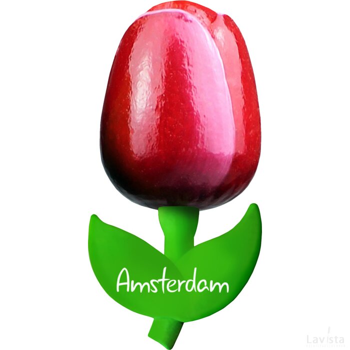 Tulip magnet 9 cm ( big ), red white Amsterdam