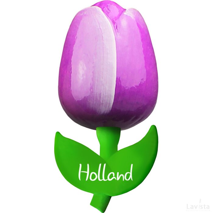 Tulip magnet 9 cm ( big ), purple white Holland