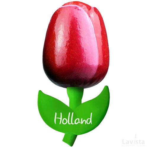 Tulip magnet 9 cm ( big ), red white Holland