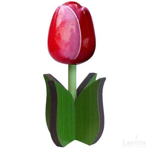 Tulip on leaf 14 cm, red white