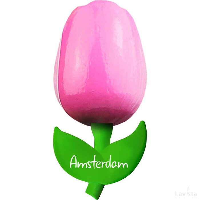 Tulip magnet 6 cm ( small ), pink white Amsterdam