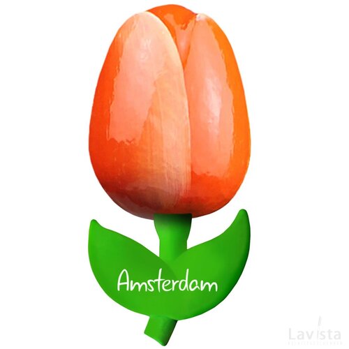 Tulip magnet 6 cm ( small ), orange white Amsterdam