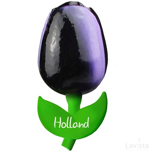Tulip magnet 6 cm ( small ), aubergine white Holland