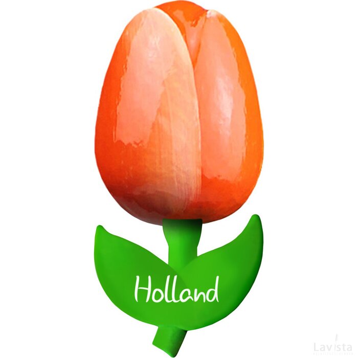 Tulip magnet 6 cm ( small ), orange white Holland
