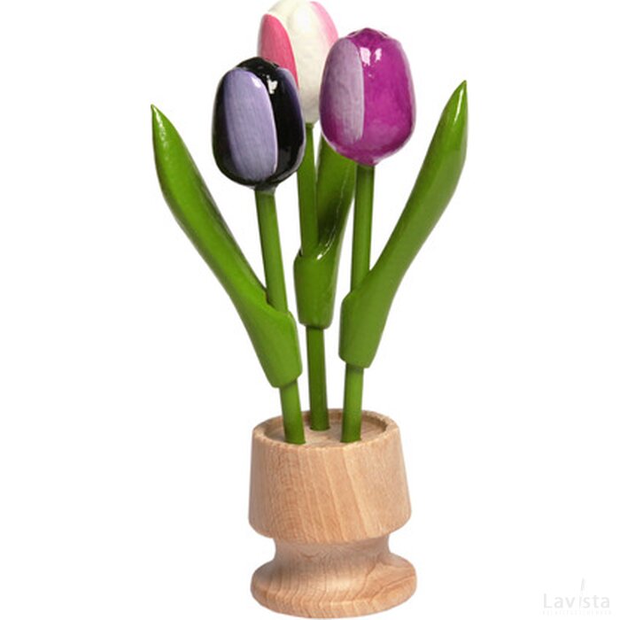 Wooden jar, 3 tulips wp, pw, aw
