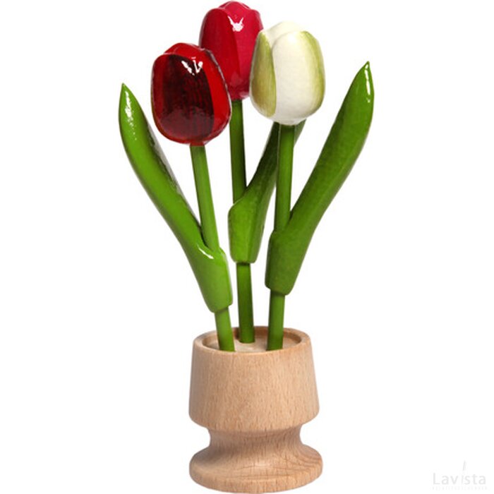 Wooden jar, 3 tulips, ra, pr, wg