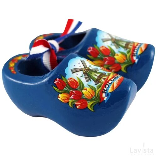 Pair wooden shoes 8 cm, blue tulip