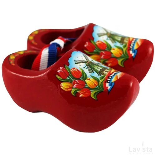 Pair wooden shoes 8 cm, red tulip
