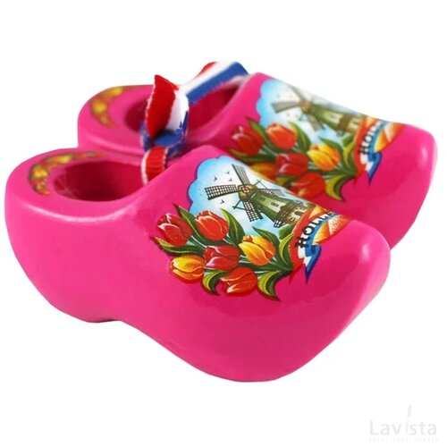 Pair wooden shoes 8 cm, pink tulip