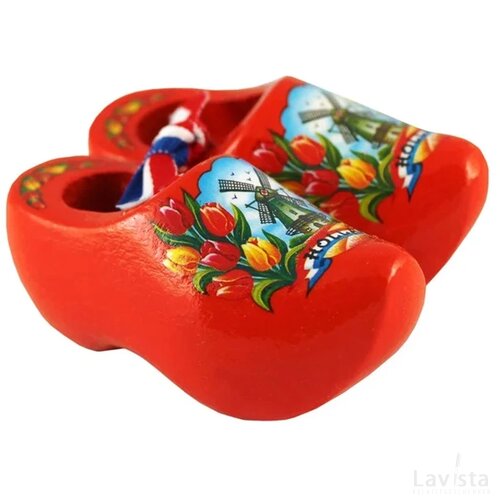 Pair wooden shoes 8 cm, orange tulip