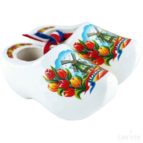 Pair wooden shoes 8 cm, white tulip