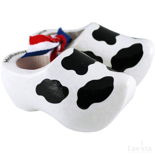 Pair wooden shoes 8 cm, white cow