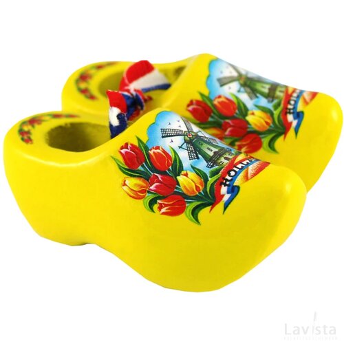 Pair wooden shoes 8 cm, yellow tulip