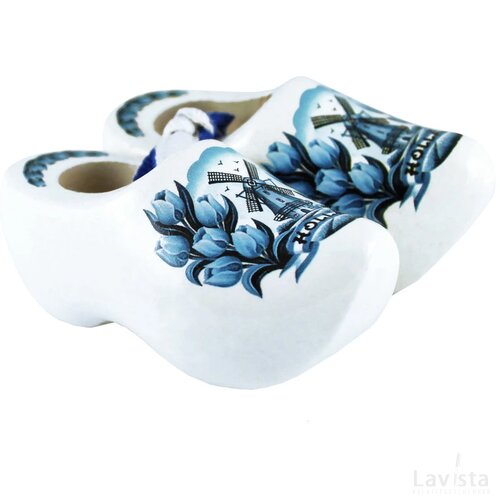 Pair wooden shoes 8 cm, delft blue tulip