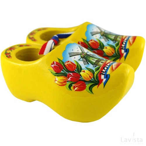 Pair wooden shoes 10 cm, yellow tulip