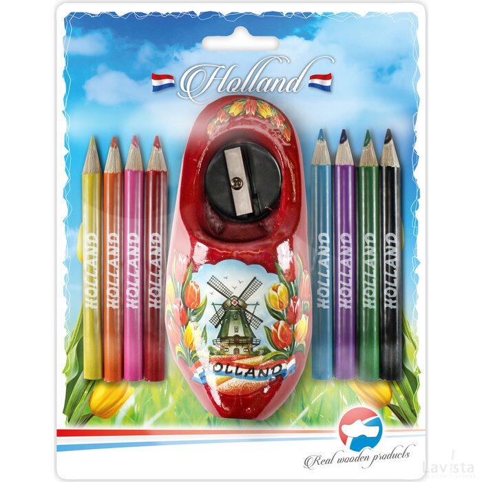 Sharpener + colour pencils 10,5 cm, red tulip