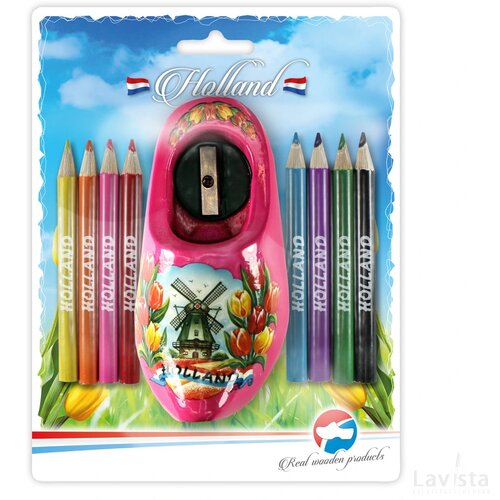 Sharpener + colour pencils 10,5 cm, pink tulip