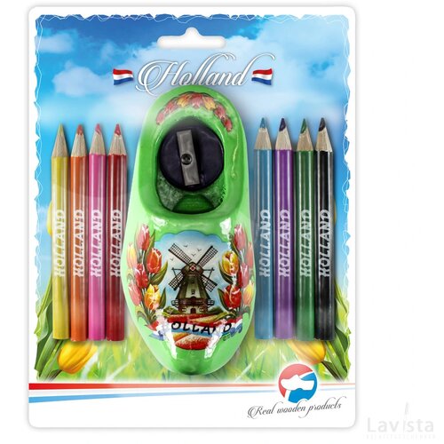 Sharpener + colour pencils 10,5 cm, lime tulip