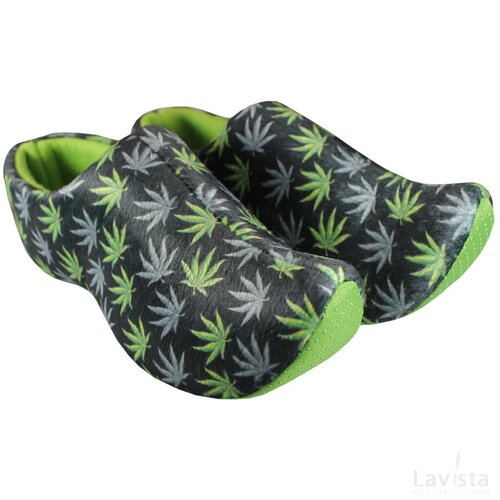 Klomppantoffels black, weed print maat 25-30