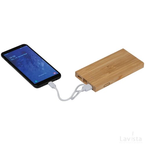 Powerbank van bamboe beige