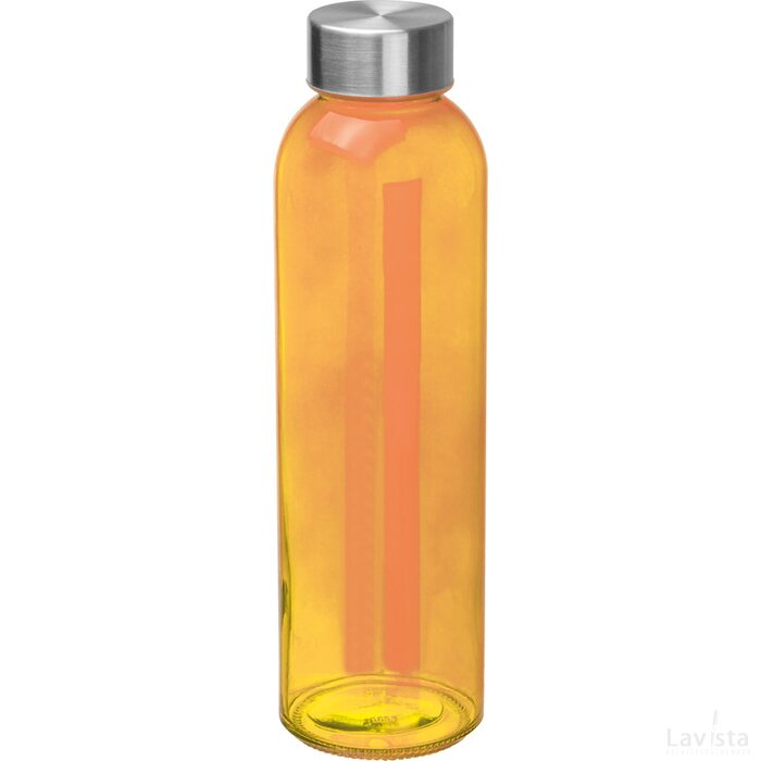 Glazen drinkfles met RVS sluiting oranje